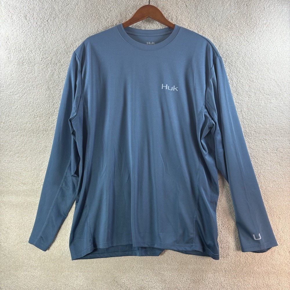 Huk Icon X LS Fishing Men's Long Sleeve Shirt 50+ UPF Blue Size XL